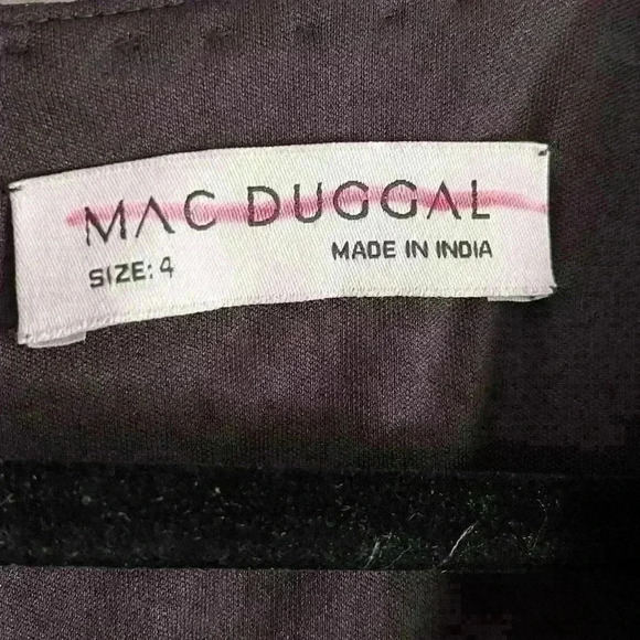 Mac Duggal Black Multi Floral Embroidered Flutter Cap Sleeve Midi Dress Size 4 - Picture 14 of 17